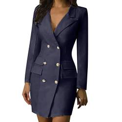 Geilisungren Blazerkleid Damen Elegant Knielang Blazer Kleid V-Ausschnitt Hemdkleid Frauen Business Langarm Einfarbig Bodycon Slim Fit Minikleider Jacken Knopf Partykleider von Geilisungren