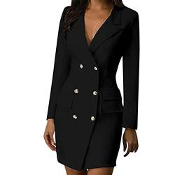 Geilisungren Blazerkleid Damen Elegant Knielang Blazer Kleid V-Ausschnitt Hemdkleid Frauen Business Langarm Einfarbig Bodycon Slim Fit Minikleider Jacken Knopf Partykleider von Geilisungren