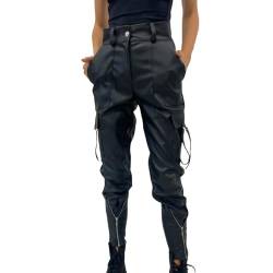 Geilisungren Damen Wetlook-Hose Lederimitat Kunstleder-Hose Glanz Hohe Taille Gerade Hoher Bund Treggings Stretch Korsage Schnürung Bondage Bleistifthose Mit Reißverschluss Capris Hosen von Geilisungren