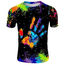 Geilisungren Herren Basic Rundhalsausschnitt Kurzarm T-Shirts Bunt Handabdruck Sommer Bluse Männer 3D Drucken Lustig Shirts Alltag Party Tops (Schwarz,3XL) von Geilisungren