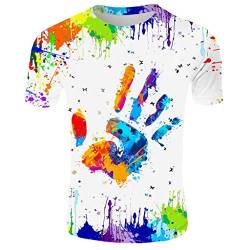 Geilisungren Herren Basic Rundhalsausschnitt Kurzarm T-Shirts Bunt Handabdruck Sommer Bluse Männer 3D Drucken Lustig Shirts Alltag Party Tops von Geilisungren