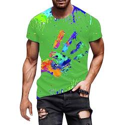 Geilisungren Herren Basic Rundhalsausschnitt Kurzarm T-Shirts Bunt Handabdruck Sommer Bluse Männer 3D Drucken Lustig Shirts Alltag Party Tops von Geilisungren