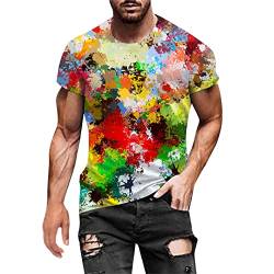 Geilisungren Herren Basic Rundhalsausschnitt Kurzarm T-Shirts Bunt Handabdruck Sommer Bluse Männer 3D Drucken Lustig Shirts Alltag Party Tops von Geilisungren