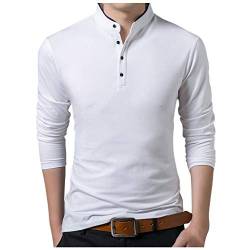 Geilisungren Herren Hemd Stehkragen Knopfleiste Langarm T-Shirt Basic Einfarbige Freizeithemden Männer Übergrößen Bluse Slim Fit Tops Baumwolle Shirts für Frühling Herbst von Geilisungren