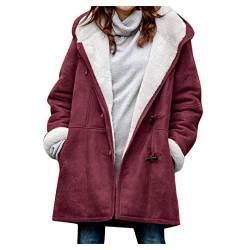 Geilisungren Plüschjacke Damen Teddy Vintage Übergangsjacke Damen Fleecemantel Damen Lang Outdoor Kapmantel Fellimitat Jacke Winterparka Dicker Warm Winterjacke mit Kapuze Herbst Winter Mantel von Geilisungren