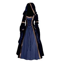 Geilisungren Schottisches Kleid Für Frauen Mittelalter Dinner Medieval A Linie Hohe Taille Blumen Boho Gestuftes Sommerkleid 2023 Hooded Swing Dress Print Retro Long Sleeve Tie Waist Cosplay-Kostüm von Geilisungren