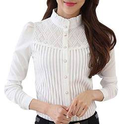 Geilisungren Shirt Mit Spitzenkragen Damen Stehkragen Shirt Langarm Elegant Bluse Spitze Hemd Mit KnöPfen Langarmshirt Slim Fit Business Oberteil Einfarbige Basic Tops Schluppenshirt Hemdbluse von Geilisungren