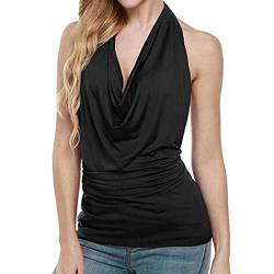 Geilisungren T-Shirt Damen Sexy Neckholder Wasserfallausschnitt Rückenfrei Tank Tops Weste Trägershirt Bandeau Sommer Mode Ärmellose Camisole Casual Einfarbige Bluse Oberteile von Geilisungren