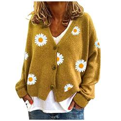 Shirt Clips Damen Warmer Pullover Oberteile Mantel Cardigans Gänseblümchen Druck Langarm Sweatshirt V-Ausschnitt Kurzer Eleganter Pullover Oberteil Womens Cardigans Langarmshirt von Geilisungren