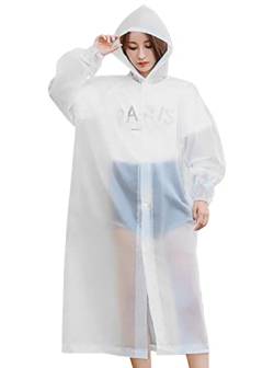 Geiomoo Regenjacke, Tragbarer Regenponchos, Regenbekleidung Regencape, Regenmantel für Damen Herren (Weiß) von Geiomoo