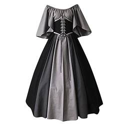 Langes Schwarzes Kleid Gothic Frauen Mode Kontrast farbige Kleider Kurzärmeln solide farbige Kleidung Schnürung sexy Medievals Vintage-Kleid (Black, L) von Gelb&Schwarz