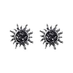 Ohrringe Für Mädchen Ohne Ohrlöcher Gothic Schmuck Punk Ohrstecker für Männer Frauen Atemberaubende Sonne Ohrringe Black Rock Ohr Piercing Ohrringe Antik Ohrringe Silber (Black, One Size) von Gelb&Schwarz