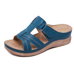 Gelentea Damen-Sandalen mit offenem Zehenbereich, rutschfest, atmungsaktiv, Retro-Stil, Blau, 42 von Gelentea