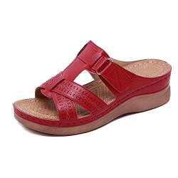 Gelentea Orthopädische Damen-Sandalen mit offenem Zehenbereich, Vintage-Stil, rutschfest, atmungsaktiv für den Sommer, rot, 43 EU von Gelentea