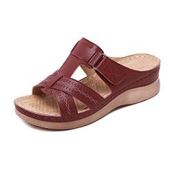 Gelentea Frauen Premium Orthopädische Offene Zehe Sandalen Vintage Anti-Rutsch Atmungsaktiv für Sommer Neu, dunkelrot, 36 EU von Gelentea