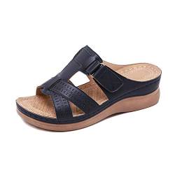 Gelentea Orthopädische Damen-Sandalen mit offenem Zehenbereich, Vintage-Stil, rutschfest, atmungsaktiv für den Sommer, Schwarz , 39 EU von Gelentea