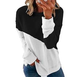 Gellmall Frauen Sweatshirt Loose Crewneck Pullover Langarm Tops Farbblock Rundhals Oberteil 2XL von Gellmall