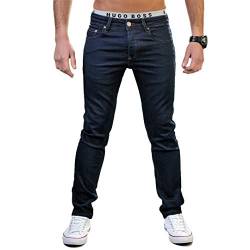 Gelverie Jeans Herren Slim Fit Jeanshose Stretch Designer Hose Denim I Dark Blue Denim, W32 / L34 von Gelverie