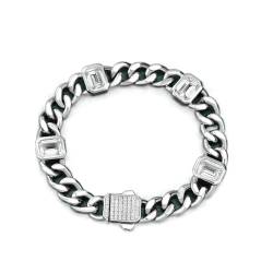 GemKing B2417 Rectangular 6 * 8 white 3ct high carbon diamond Cuban chain width 9mm flash bracelet 17cm von GemKing