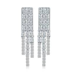 GemKing E2326 0.5ct rectangular chamfered white 3 * 5 high carbon diamond flashing snow mountain tassel earrings for women von GemKing