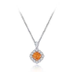GemKing P2056 925 silver necklace inlaid with 4ct fashionable discoloration orange 7 * 7 ice flower cut pendant for women 40+3 von GemKing