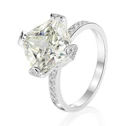 GemKing R1015 Sterling silver 6 carat high carbon diamond ring 11 * 11 white G color ice flower cut engagement ring for women set von GemKing