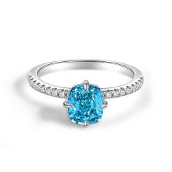 GemKing R1082 Light sea blue fat square 925 silver ring 1.5 carat pillow-shaped 6.5 * 7.5 high carbon diamond ring for women von GemKing