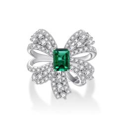 GemKing R1262 Bow 1ct cultured emerald S925 sterling silver studded with diamond ring von GemKing