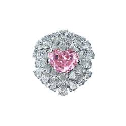 GemKing R2394 Pink heart-shaped 10 * 12 ice flower cut high carbon diamond 10 carat full diamond luxury ring 5-9# von GemKing