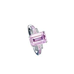 GemKing R2580 Rectangular pagoda cut pink high carbon diamond ring, simple, versatile and fashionable 5-9# von GemKing