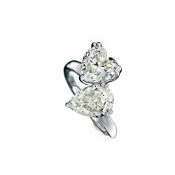 GemKing R2809 Heart-shaped 8 * 8 ice flower cut white G color 2 carat twin stone couple open ring adjustable 6/8/1 von GemKing