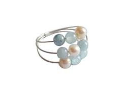 Gemshine - Damen - Ring - 925 Silber - Aquamarin - Perlen - Blau - Weiß, Ringgröße:50 (15.9) von GemShine