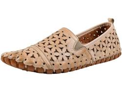 Gemini Damen Slipper Leder Mokassin floral Blumen Cutouts 031174-02, Größe:37 EU, Farbe:Beige von Gemini