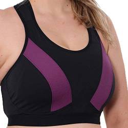 Gemm Damen Sport-BH mit Crossover-Effekt, für Damen bis zu Übergrößen, hohe Stoßfestigkeit, kein Sprungen, keine Bügel, große Büsten, Fitnessstudio, Yoga, Laufen, Athletik, schwarz und violett, 100G von Gemm