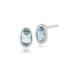 Gemondo Aquamarin Ohrringe, 9 Karat Weiss Gold 0.46ct ct Aquamarin oval gerahmt Ohrstecker von Gemondo