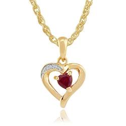 Gemondo Damen 375 Gold 9ct Gelbgold Herz Rubin Klassisch Herzanhänger Halskette mit Diamant 45cm von Gemondo