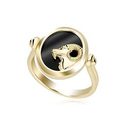 Gemondo Zodiac Onyx Schwarz wendbar Widder Ring aus 18 Karat Silber vergoldet, Sterling Silber, Onyx von Gemondo