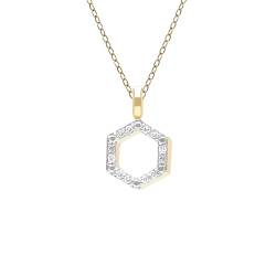Halskette mit geometrischem Sechskant-Diamant-Anhänger, 9 Karat Gelbgold, Edelstein, Diamant, Edelstein, Diamant von Gemondo