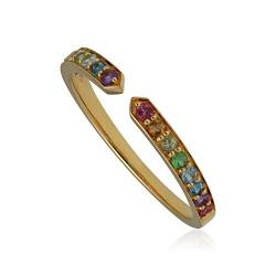 Offener Ring mit Regenbogen-Edelstein, vergoldetes Sterlingsilber, Edelstein, Mehrere Edelsteine von Gemondo