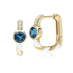 Sibirischer Waltz London Blauer Topas Quadrat Reifen Ohrringe 9ct Gold von Gemondo