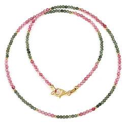 GEMSTONE COUTURE Halskette mit natürlichem Nephrit Jade und Erdbeerquarz Edelsteinperlen Halskette für Damen mit 925er Silber gelb 45 cm von Gemshiner