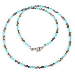 GEMSTONE COUTURE Natürlicher Rauchquarz und blaue Kristall-Edelstein-Perlen-Halskette für Sie mit 925er Silber – 45 cm von Gemshiner
