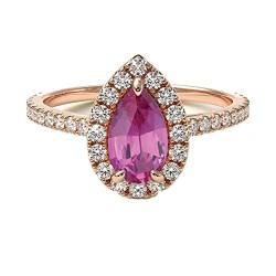 Gemsonclick Craeted-Pink Saphir Rose Gold Ring Birnenform Halo Letest Design Hochzeit Verlobung Handgefertigt und Modeschmuck 48 von Gemsonclick