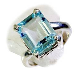 Gemsonclick Echte Blautopas Ring 925 Silber Smaragd Cut Prong Stil Handwerk Schmuck Größe N von Gemsonclick