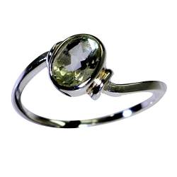 Gemsonclick Echte Grüne Amethyst 925 Solide Silber Ringe Ovale Form Prong Stil Für Frauen Größe Q von Gemsonclick