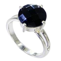 Gemsonclick Natürliche Schwarze Onyx 925 Silber Ring für Frauen Runde Form Prong Einstellung handgemachte Größe U von Gemsonclick