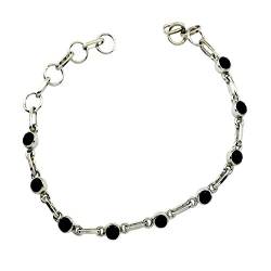 Gemsonclick Natürliche Schwarze Onyx Sterling Silber Armbänder für Frauen Link Style Spring Ring L 6,5-8 Zoll von Gemsonclick