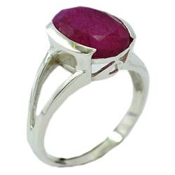 Gemsonclick Natürliche indische Rubin Ring in Sterling Silber ovale Form Bar-Einstellung Stil handgemachte Größe P von Gemsonclick
