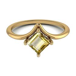 Gemsonclick Natur-Citrin Gelbgold plattierter Ring Quadratförmiger Prinzessinnenschliff Einzigartiges Design Verlobungsantrag Schmuck 67 von Gemsonclick