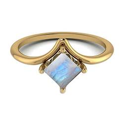 Gemsonclick Natur-Regenbogen-Mondstein Gelbgold plattierter Ring Quadratförmiger Prinzessinnenschliff Einzigartiges Design Verlobungsantrag Schmuck 65 von Gemsonclick